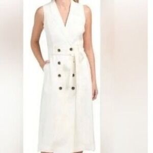 Croft & Barrow Sleeveless Linen Blend Trench Dress‎ Button Down Belted S g1